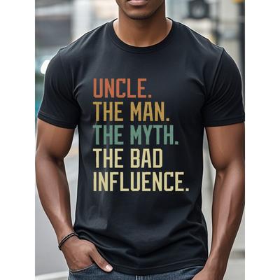 Europäische Größe Onkel, Mann, Mythos, Negativer Einfluss, Rundhals Lässiges Schwarzes T-Shirt, Lustiges T-Shirt für Männer, Fitness Laufen Wochenende Lässig Onkel T-Shirt