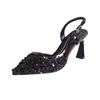 French temperament bag head sandals spring and summer 2025 new fashion high-end sequins shallow mouth pointed head cool single shoes women