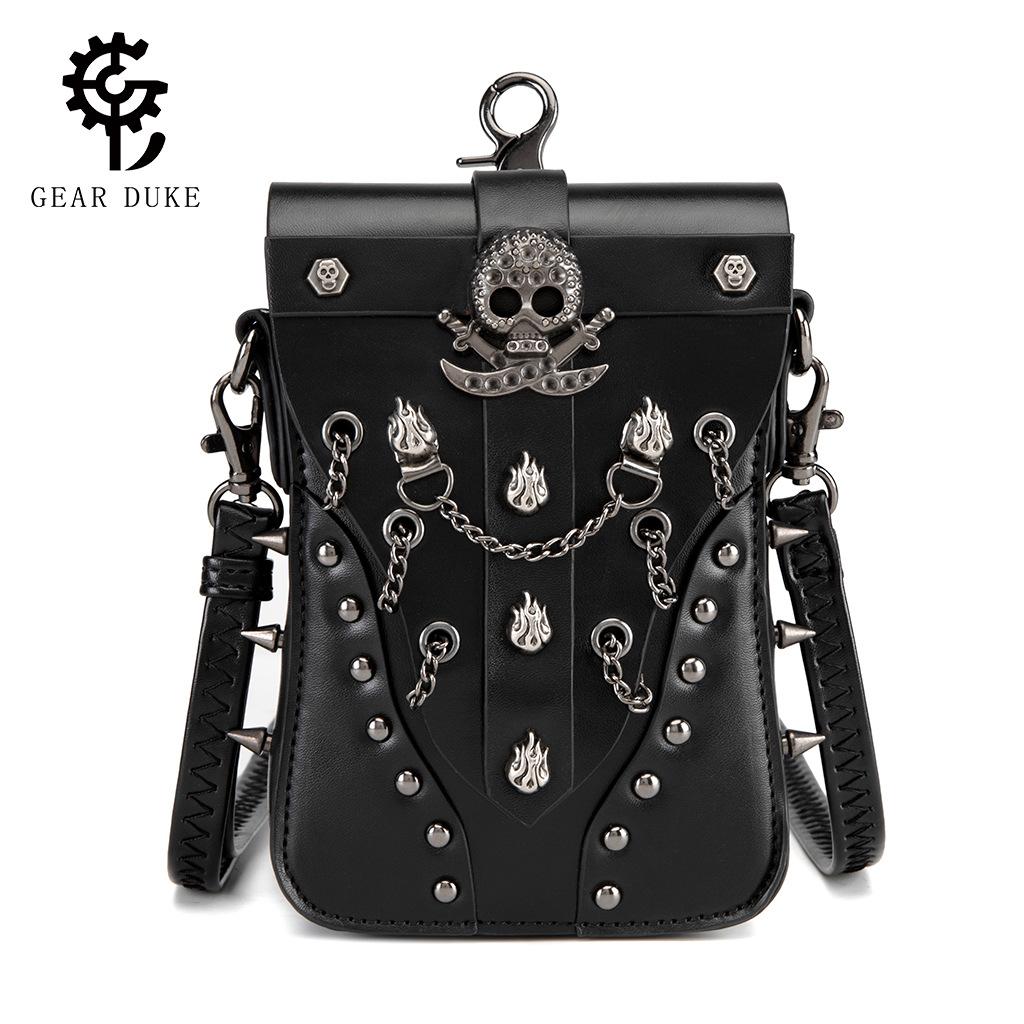 European and American Retro Women's Shoulder Bag, Personalized Punk Rivet Skull Crossbody Bag, Mobile Phone Coin Purse