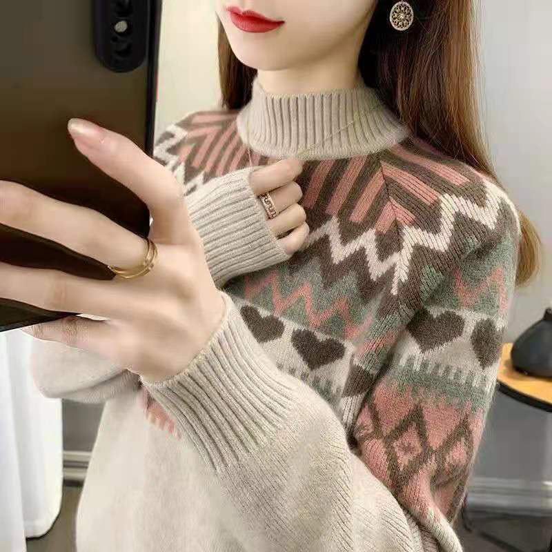 Dimanaf 2024 New Spring Sweaters Turtleneck Pullover.Women Sweaters Knitting Loose Sweater White