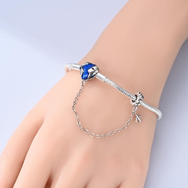 New 925 Silver Heart Shaped Earth Bracelet For Women Fashion Birthday Jewelry Gift