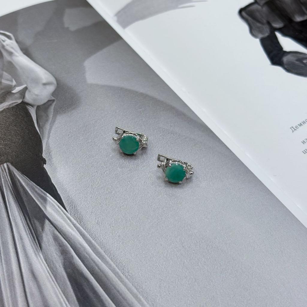 Silver Earrings with Natural Emerald (2172499)