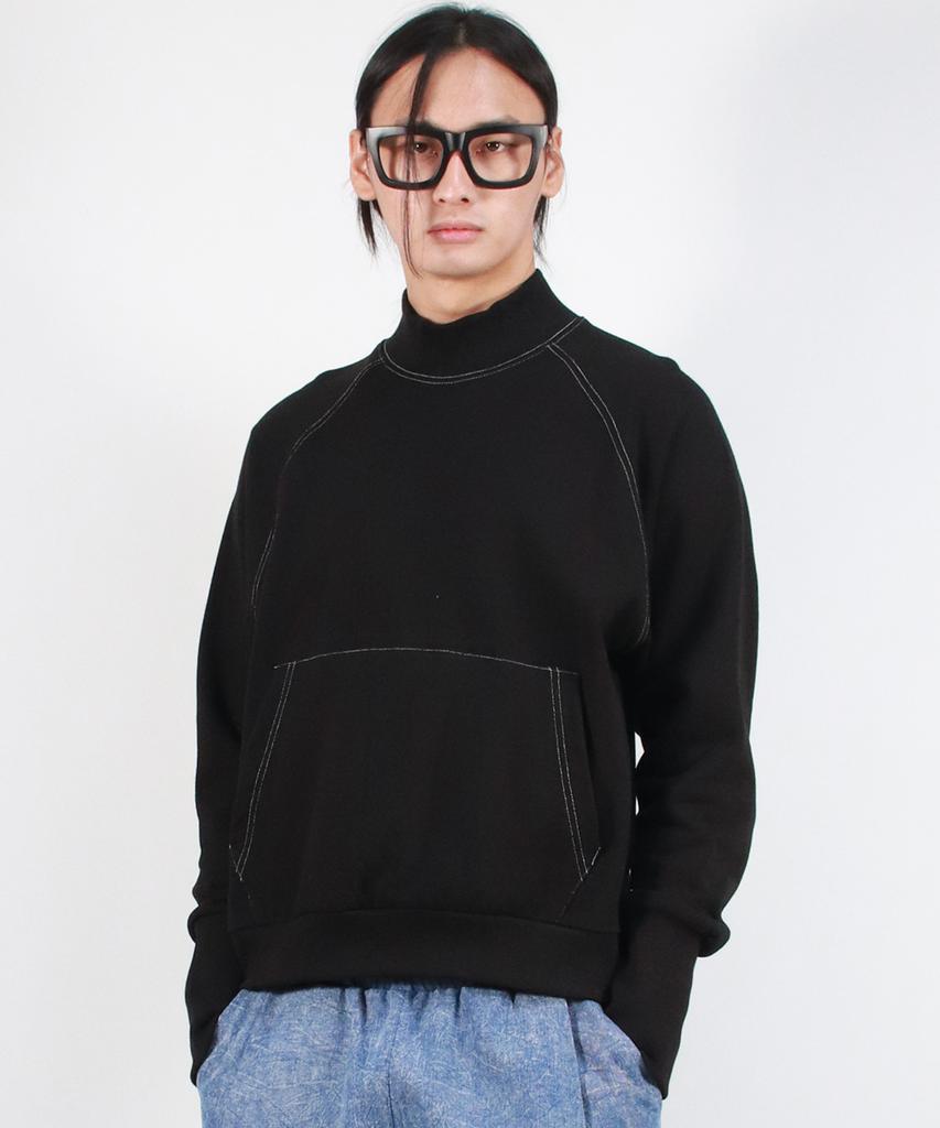 Deumakeu M High-Neck Medium-Fit Stitch Raglan Sweatshirt - Black