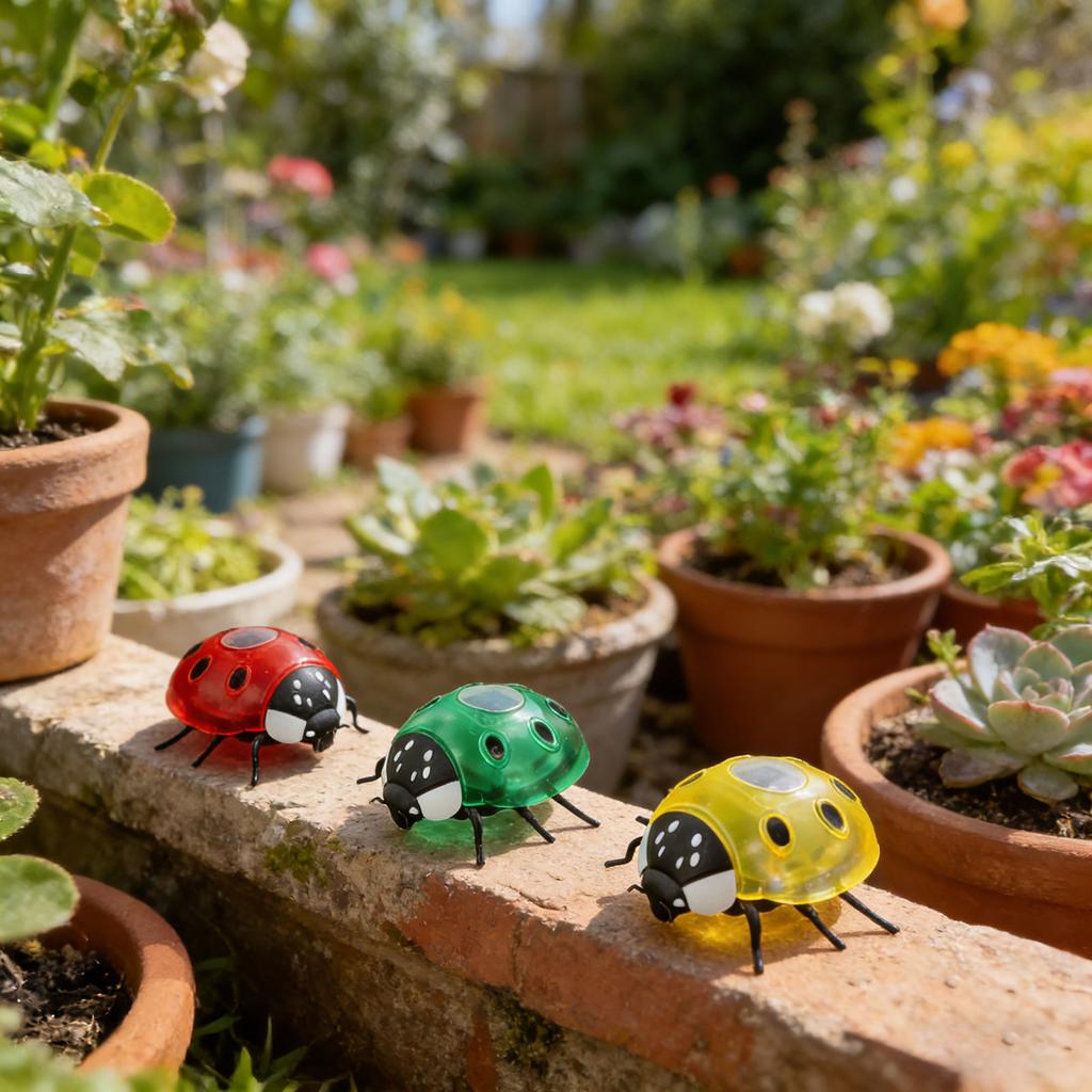 Solar LED Ladybugs Garden Wall Decor with Waterproof Metal Frame for Outdoor Hanging On Patios Fences and Gardens