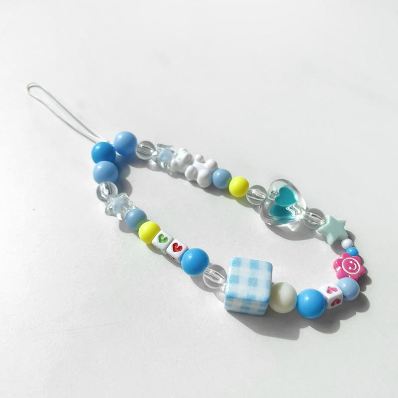 Y2K Cute Sweetheart Butterfly Flower Beaded Mobile Phone Lanyard Girls Camera Keychain Anti-loss Bracelet Rope Backpack Pendant
