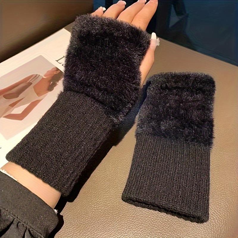 Soft & Warm Fingerless Gloves - Stylish Elegant Plush Splicing Knit Gloves for Autumn Winter with Coldproof Elastic Wrist Cover