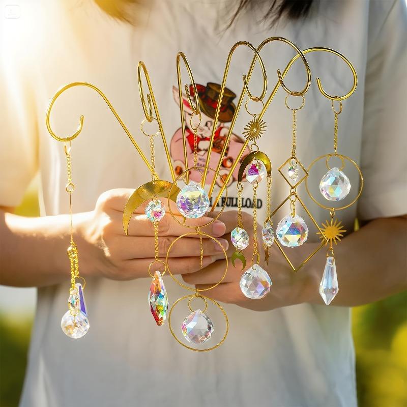 6-Pack Mini Plant Stakes with Hanging Colorful Crystal Sun Catchers 20.32cm Indoor/Outdoor Plant Stakes for Garden Potted Plants