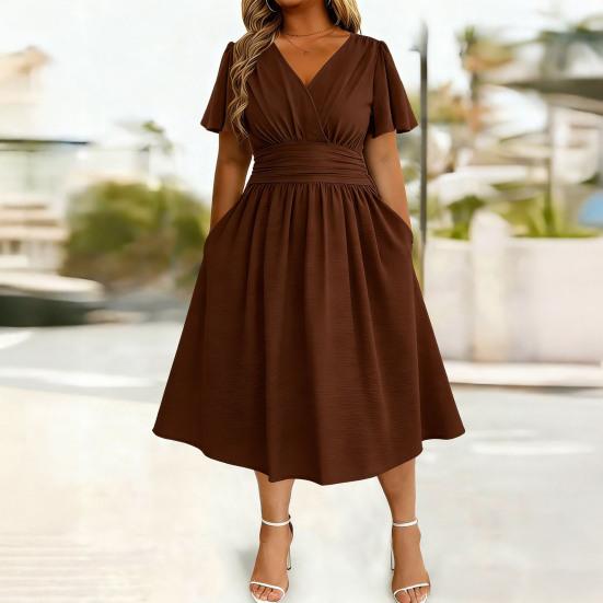 Women Dress Casual V Neck A-Line Maxi Dress Swing Long Dress Plus Size Flowy Beach Sundress for Party Office Daily Wear