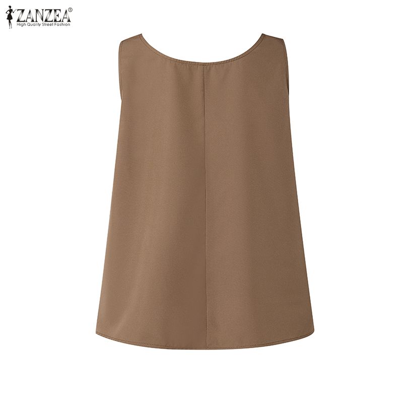 ZANZEA Women Casual Round Neck Loose Sleeveless Lace Crochet Tank Tops