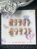Kawaii Short Square Shape 3D Doll Bear Press On Nails Art White Pink Stripes Bowknot Sweet Cute Bear Fake Nails Sticker Gift