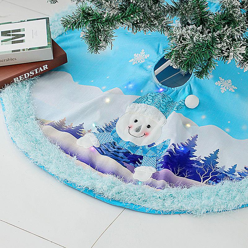 Plush Tree Skirt Led Blue Luminous Christmas Tree Venue Decoration Apron Lit Christmas Tree Skirt