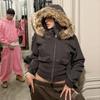Retro American Street Style Slimming Hooded Zip-up Sweatshirt with Drawstring Waist