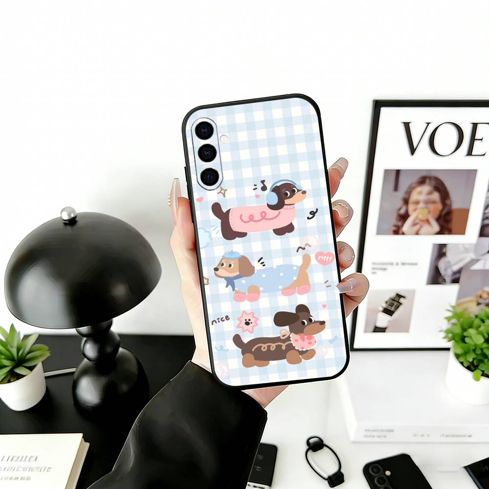 Cute Dachshund Cartoon Phone Case For Samsung Galaxy A73,A72,A71,A70,A53,A52,A51,Others Soft Black Cover