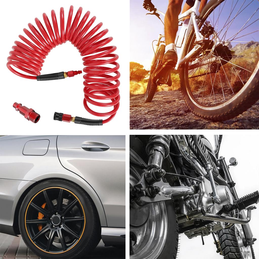 Polyurethan-Rückstoß-Luftschlauch, 25 Fuß, verschleißfester PU-Luftschlauch mit Biegebegrenzer, knickfester 1/4-Zoll-Universal-Schnellkupplung