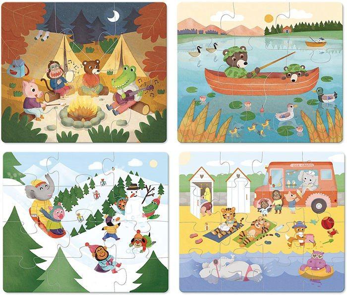 Puzzles évolutifs vacances VILAC - Coffret en bois avec 4 puzzles de difficulté croissante