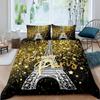 Eiffel Tower Duvet Cover Set King Size Love Heart Bedding Set Paris City Polyester Building Set For Girls France Urban Style