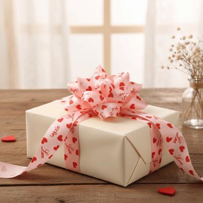 Romantic 2.5cm Valentine's Day Ribbon Heart Pattern Decorative LOVE Ribbon Satin Ribbon Romantic Occasions