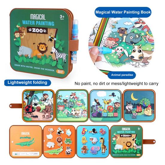 Magic Water Coloring Book for Toddlers Pocket Folding Cartoon Watercolor Drawing Painting Book Educational Art Crafts for Kids