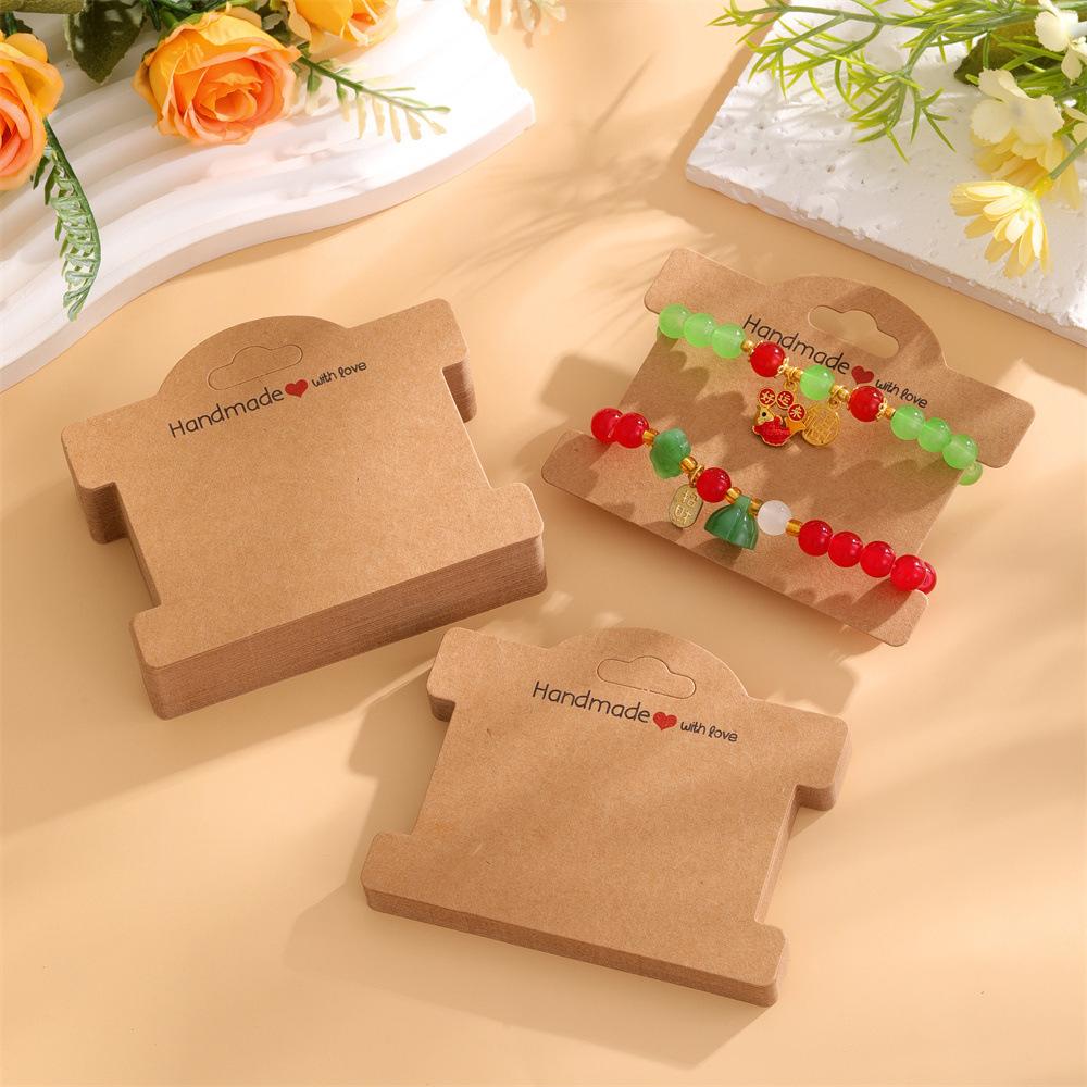 100 Stück Schmuck-Präsentationskarten, Braune Kraftpapier-Präsentationskarten, 3,5x3,8 Zoll Mehrzweck-Schmuck-Präsentationskarten für Haargummis, Halsketten