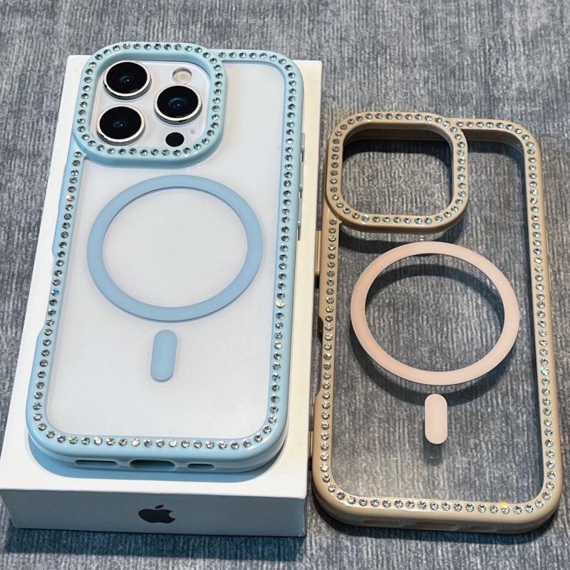 Apple 16 ProMax Flash Drill Mobile Phone Case Suitable for IPhone 15 Transparent Rhinestone 17 Magnetic PC Hard Case Protection Case