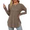 GMXIA Autumn Women's Solid Color Long Sleeve Top Round Neck Loose Casual Base Shirt