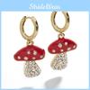Trendy Alloy Womens Red Mushroom Earrings With Geometric Artificial Gemstones