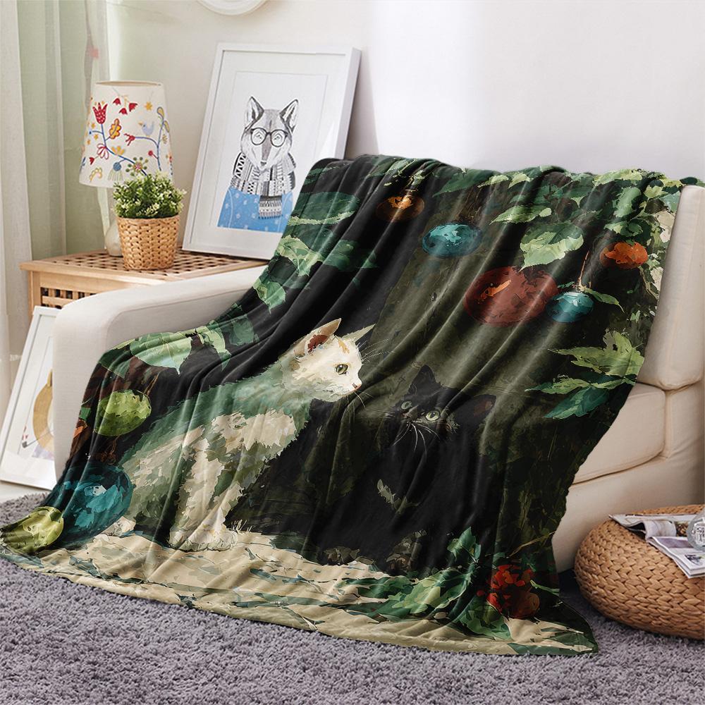 Leaf Cats  Print Flannel Blanket, High Quality Comfortable for All Seasons, Home Decor, Warmth and Comfort
