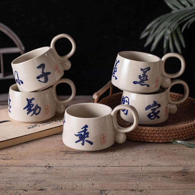 Retro simple Chinese ins style mug, breakfast creative home pastoral ceramics personalized water cup coffee cup