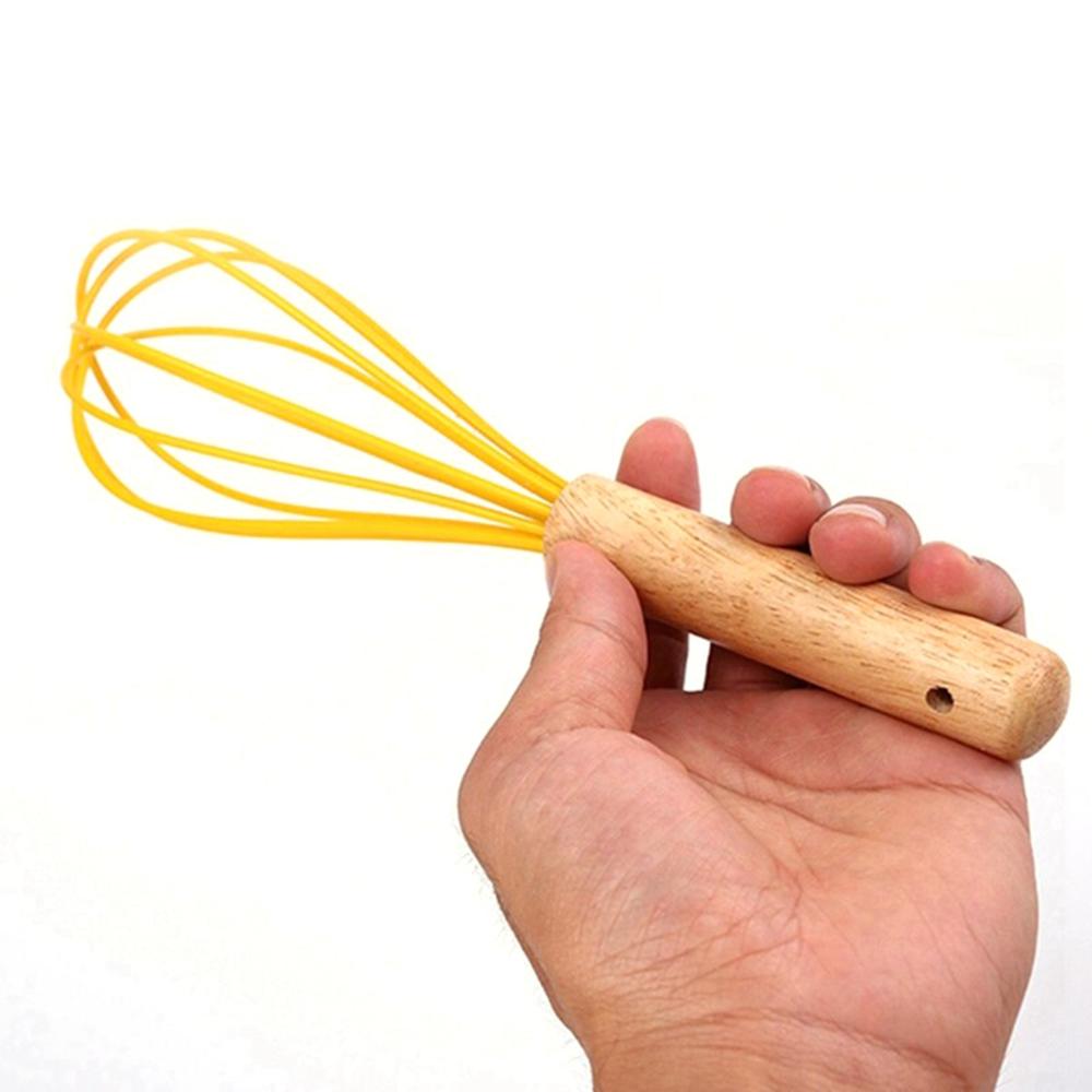 Kitchen Home Wooden Handle Manual Cream Stirring Silicone Blender Egg Beater Whisk Mixer Frother