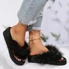 Fashion Women's Slippers with Faux Fur Non Slip Platform Wedges Flip-Flops for Woman 2025 Fashion Summer Vacation Beach Sandals Mujer