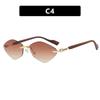 European and American rhombus frameless trimmed sunglasses metal sunglasses wood grain fashion sunscreen UV protection sunglasses women