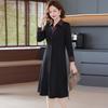 2026 Stylish Patchwork Lapel Dress for Middle-Aged & Elderly Women - Slimming Midi for Spring & Autumn