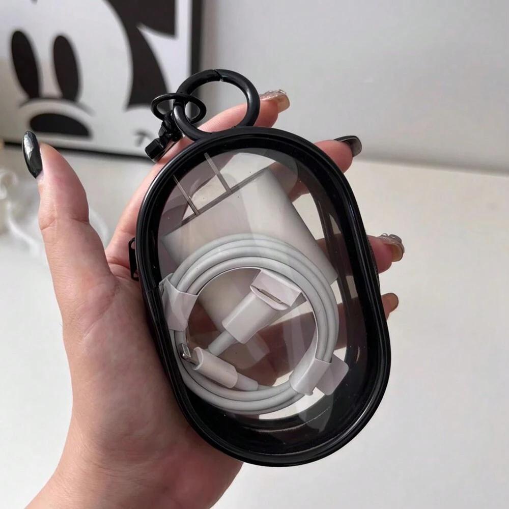 

Портативная мини-прозрачная сумка для хранения с застежкой-молнией, многофункциональный чехол для наушников и зарядного устройства, дорожные аксессуары с брелком