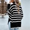 Fashion Women Casual Loose High Neck Striped Knitted Sweater Top Autumn Winter New