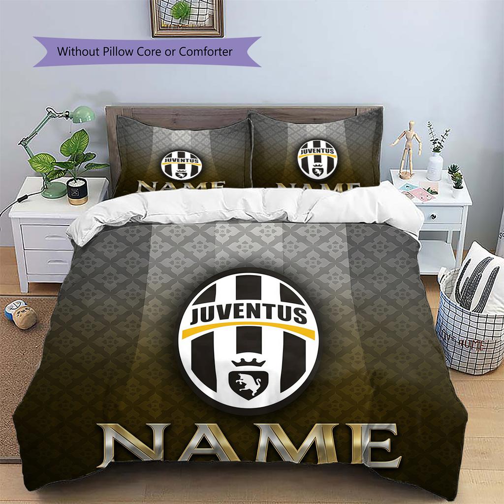 Custom Name Juventus Football Club Pattern Bedding Quilt Set Home Decoration Gift (1 * Duvet Cover + 2 * Pillowcase Without Core)