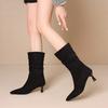 Black Wine Red Women Mid Calf Boots Pointed Toe Mid Heel Small Big Size 32 48