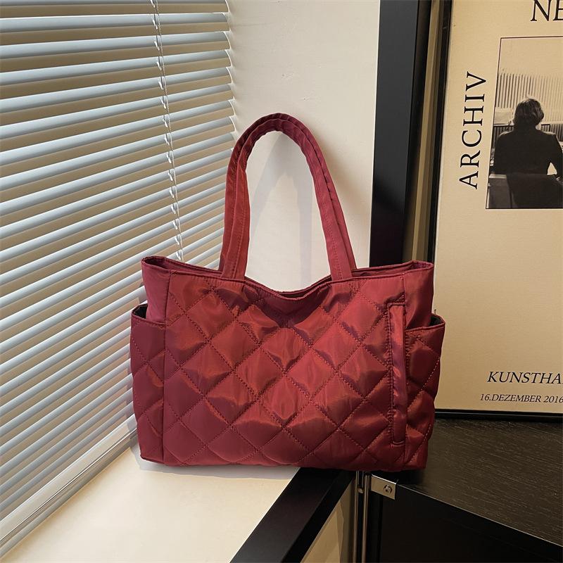 Simple Quilted Design Shoulder Bags for Women Large Capacity Ladies Shopping Tote Bag Versatile Solid Color Female Handbags