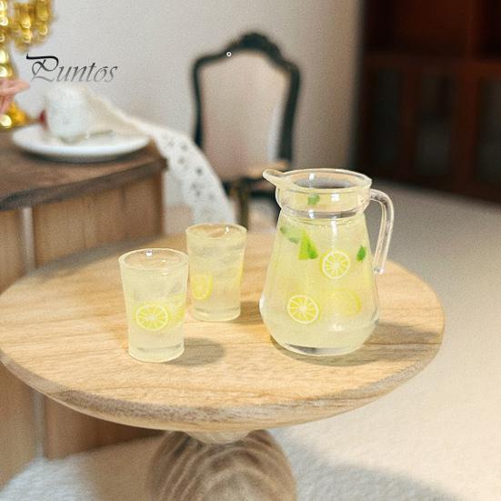 Miniature Lemon Tea Set Realistic Dollhouse Furniture Tea Set Simulation Lemonade Kettle Cup Drink Model for 1:6 1:12 Scale Doll House Mini Landscapes