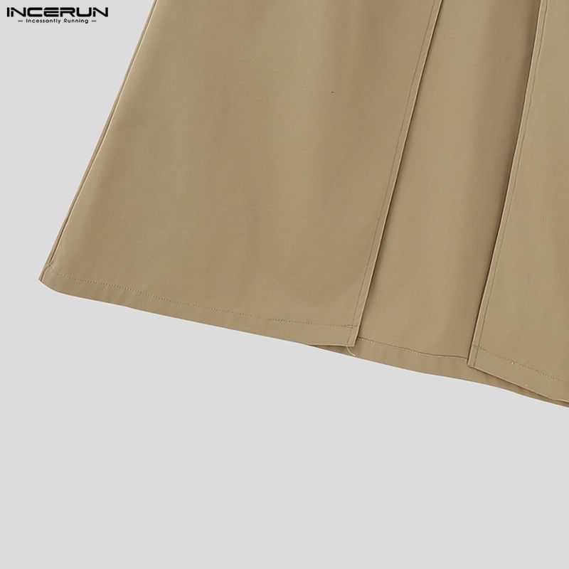 INCERUN Men Turn-down Collar Long Sleeve Button High Splits Long Cardigan Tunic Tops