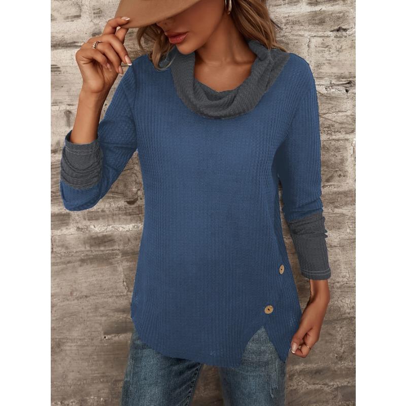 Women's Top Korean Contrasting Color Splicing Sweater Spring and Autumn Versatile Half-turtleneck