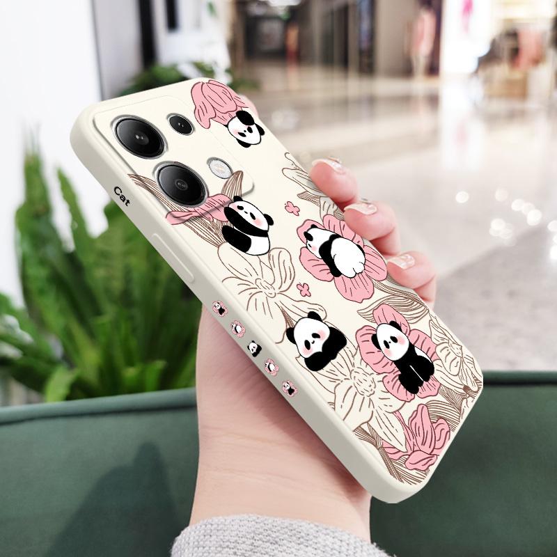 Blumen Panda Handyhülle Für Xiaomi Redmi Note 14 13 12 12S 11 11S 10 10S 9 9S Pro Plus 4G 5G Flüssigsilikon Hülle