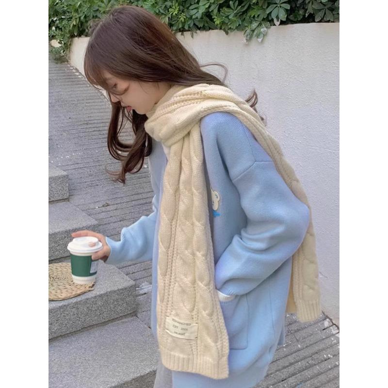 

Soft and Waxy Retro Knitted Twist Scarf for Girls Winter New Thick Woolen Scarf Thickened and Warm College Style 200*32cm