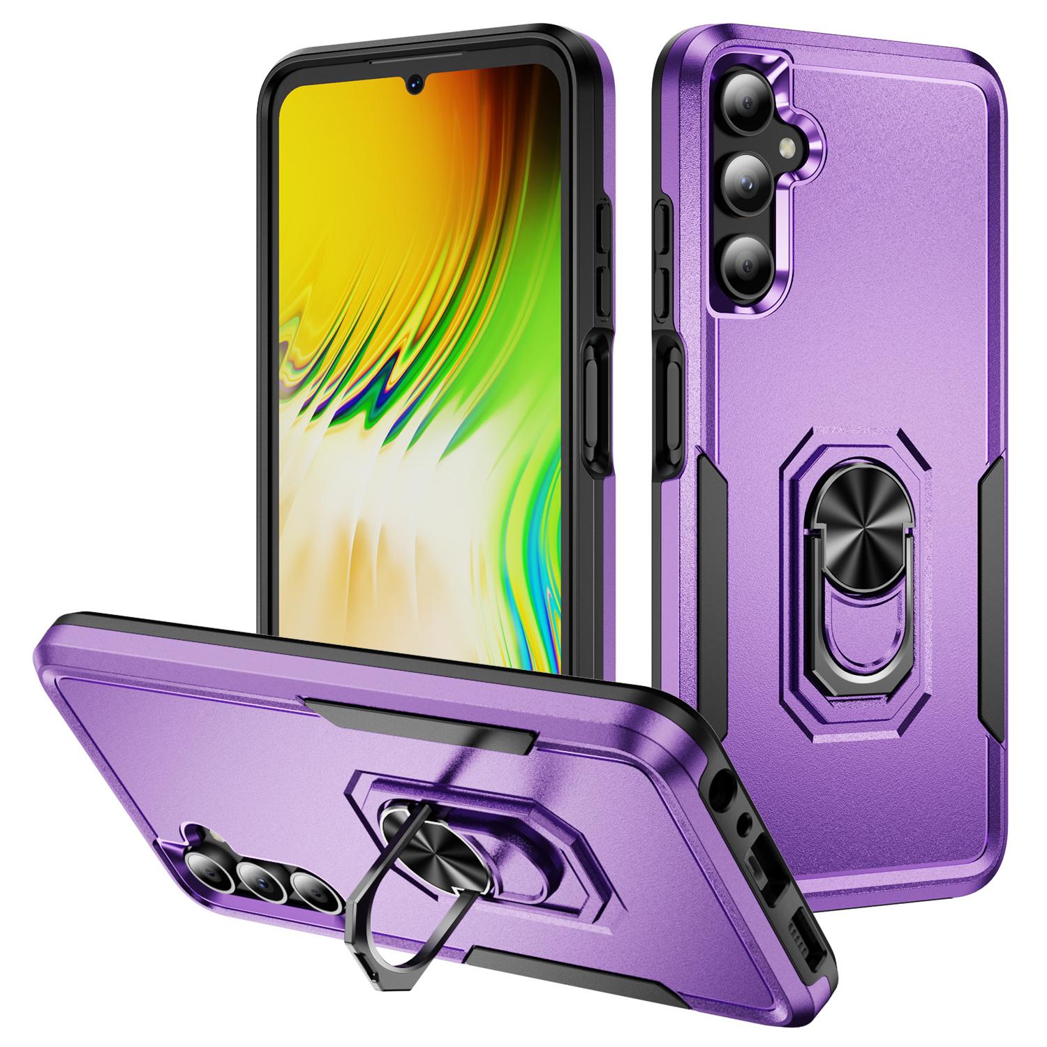 

For Samsung Galaxy A06s Case Military Grade Ring Kickstand PC+TPU Phone Cover Purple/Black
