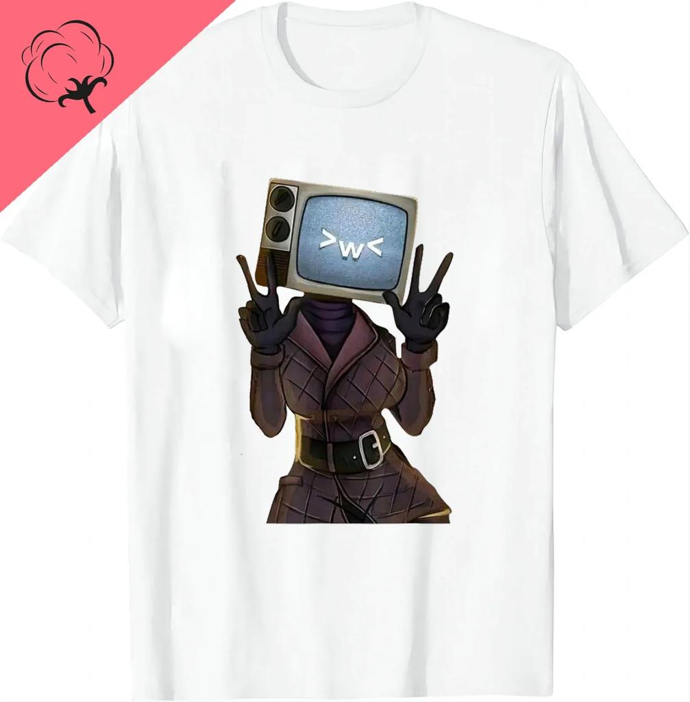 Funny Tv Head Peace Sign Graphic Tee Soft Cotton Unisex Round Neck Trip Tshirts