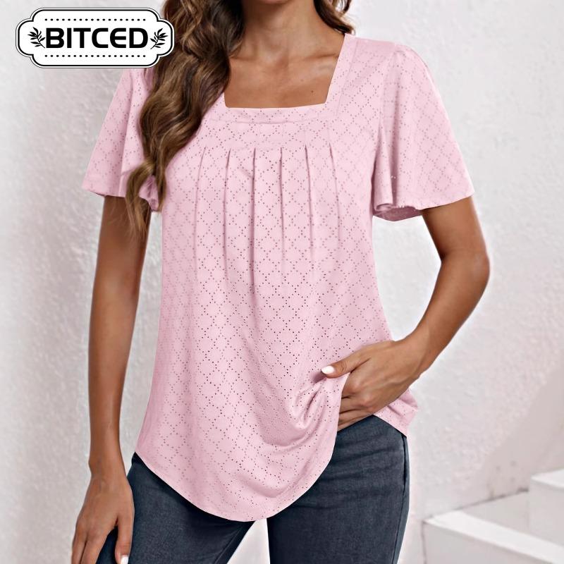 BITCED Women's Fashion Casual Solid Color Print Short Sleeve Blouses & Shirts