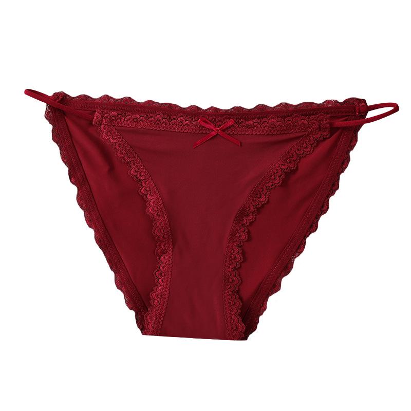 Ice Silk Traceless Sexy Strap Panties Women's Low Waist Lace Edge Girls Panties