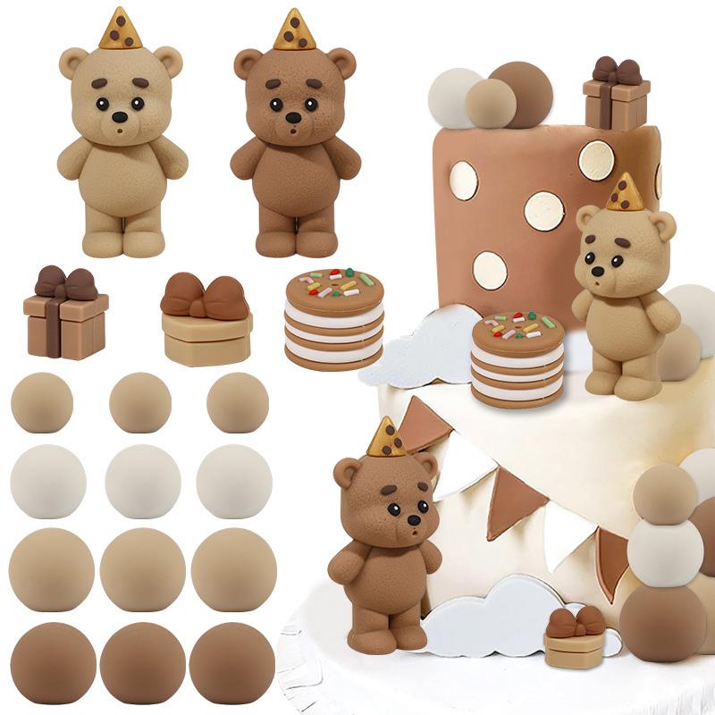 Teddy Bear Cake Topper Mixed Balls Gift Boxes Cake DIY Decoration Kids Boy Girl 1st Birthday Party Favors Baby Shower Supplies