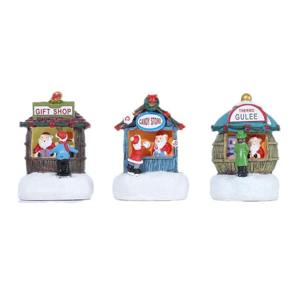 Santa House Miniatures Resin Christmas Microlandscape Ornament Christmas Small House Lamp  Kid Gift