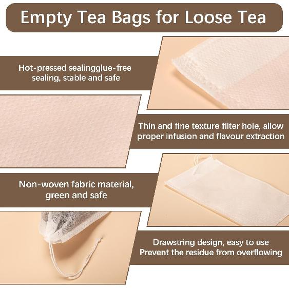 300 Pcs Empty Tea Bags for Loose Leaf Tea, Disposable Small tea Filter Bags with Drawstring fillable Cloth Diy Empty Tea Sachets for Loose tea,