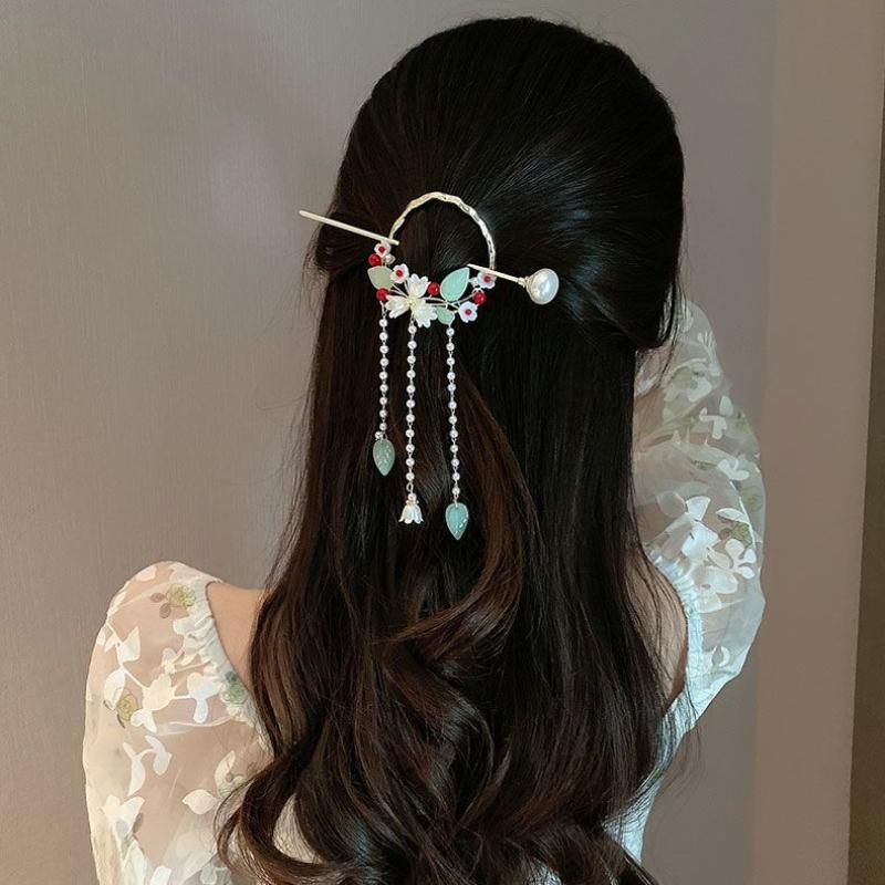 Chinese Style New Headwear Floral Hair Sticks for Women Tassel Hairpin Modern Hanfu Style Hair Clip Female Hair Accessories